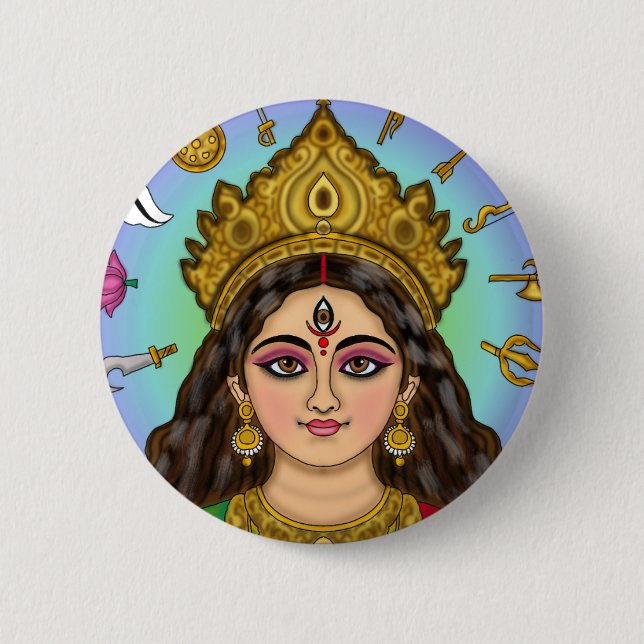 Badge Rond 5 Cm Bouton de la déesse Durga (Devant)