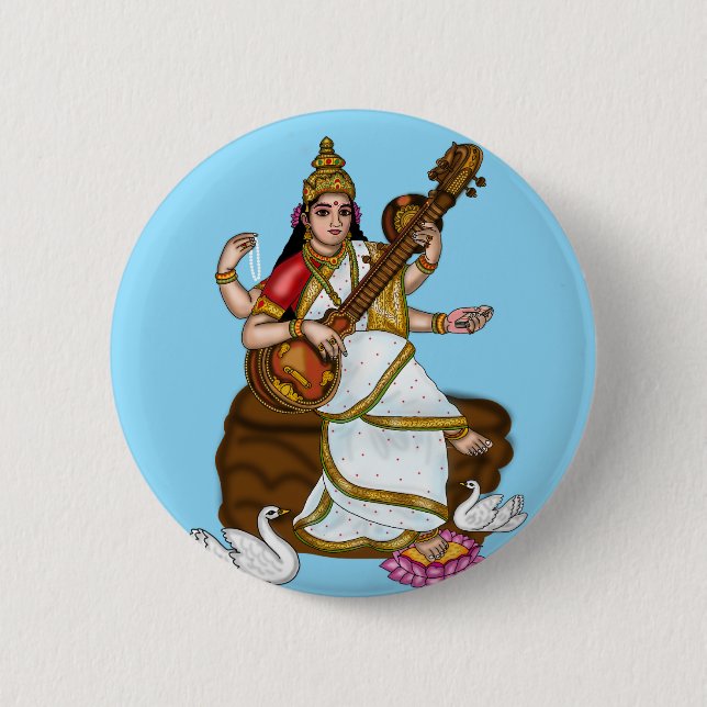 Badge Rond 5 Cm Bouton de la déesse Saraswati (Devant)