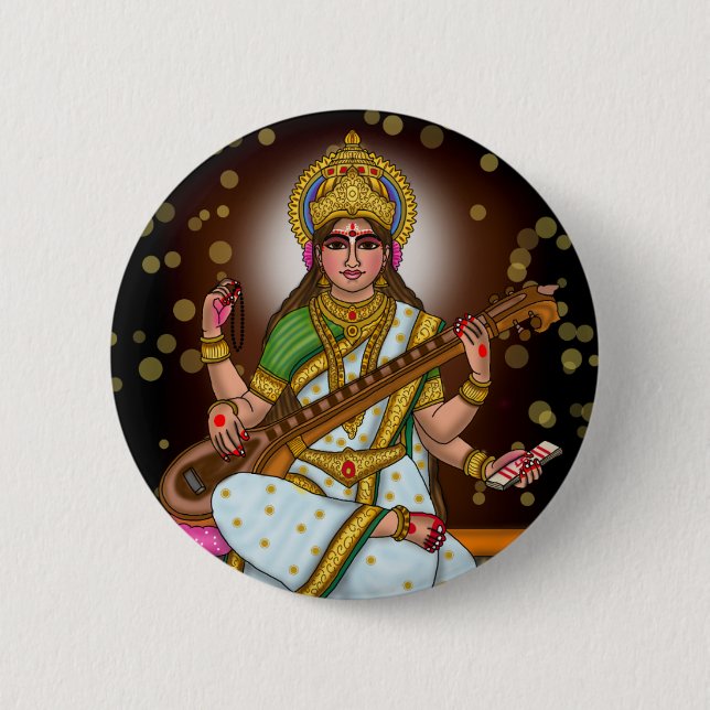 Badge Rond 5 Cm Bouton de la déesse Saraswati (Devant)