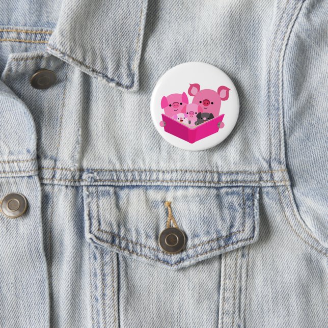 Badge Rond 5 Cm Bouton de la famille de cochon de dessin mignon de (En situation)