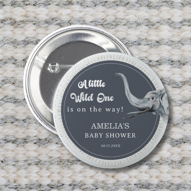 Badge Rond 5 Cm Bouton de la fête Baby shower éléphant Safari (Créateur téléchargé)