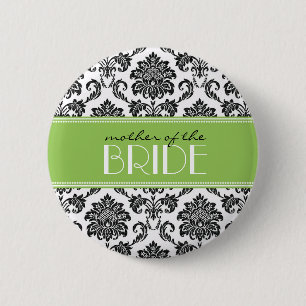 Badge Rond 5 Cm Bouton de la mère de l'épouse Damask en vert