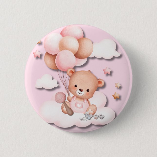 Badge Rond 5 Cm Bouton de la pouponnière de l'ours rose mou (Devant)