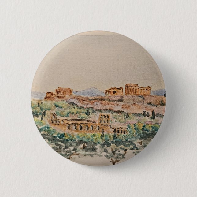 Badge Rond 5 Cm Bouton de l'Acropole d'Athènes (Devant)