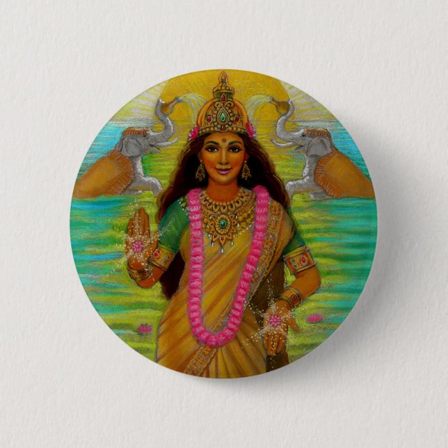 Badge Rond 5 Cm Bouton de Lakshmi de déesse (Devant)