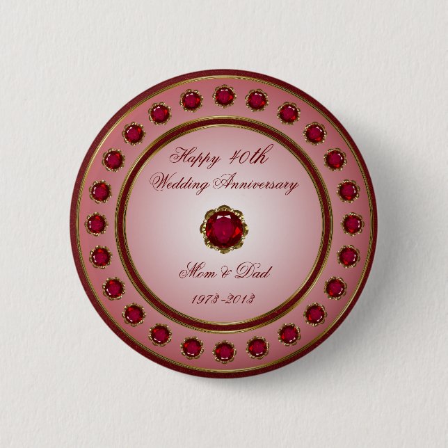 Badge Rond 5 Cm Bouton de l'anniversaire du Mariage Ruby (Devant)