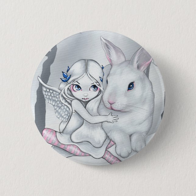 Badge Rond 5 Cm Bouton "de lapin de neige" (Devant)