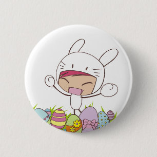 Badge Rond 5 Cm Bouton de lapin de Pâques