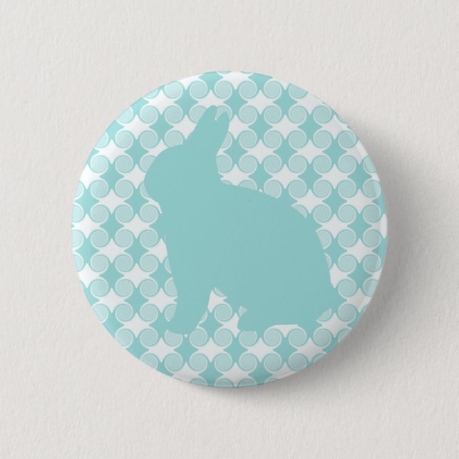 Badge Rond 5 Cm Bouton de lapin de Pâques, Bleu clair (Devant)