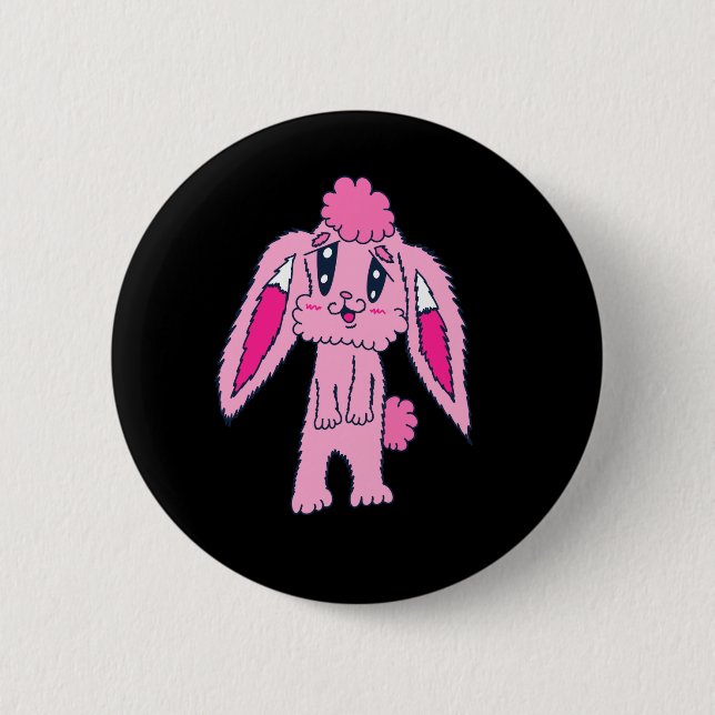 Badge Rond 5 Cm Bouton de lapin rose (Devant)