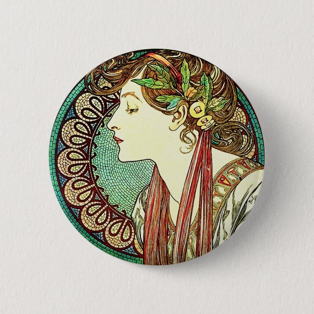 Badge Rond 5 Cm Bouton de laurier d'Alphonse Mucha (Devant)