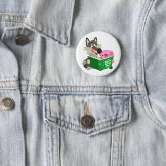 Badge Rond 5 Cm Bouton de lecture de cochon et loup de dessin mign