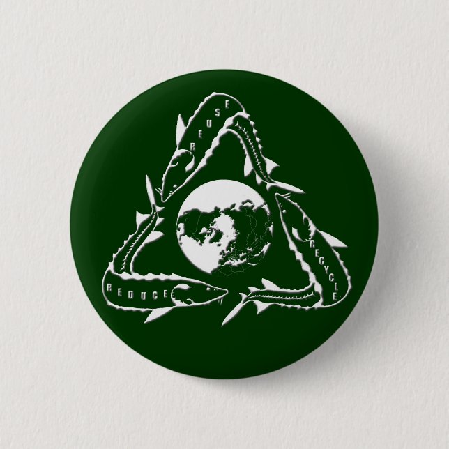 Badge Rond 5 Cm Bouton de l'esturgeon - Recyclage - blanc (Devant)