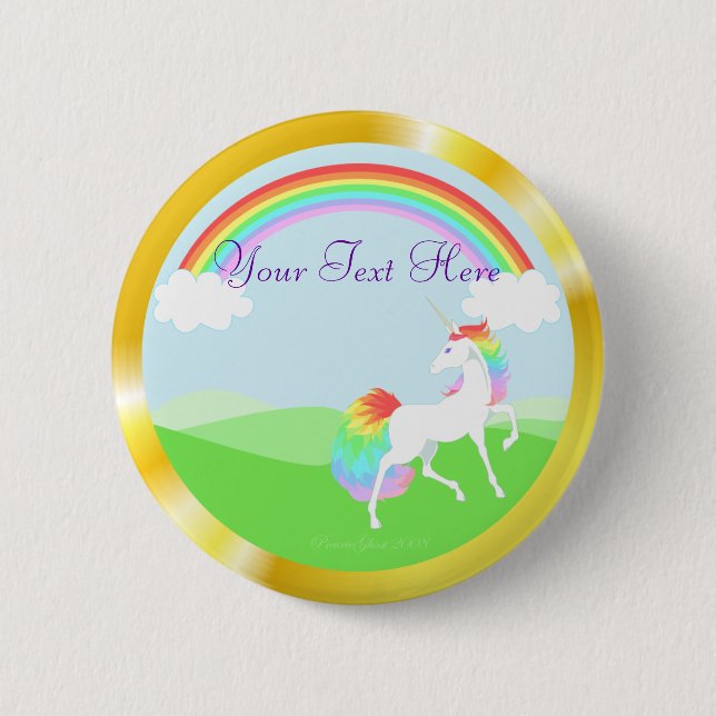 Badge Rond 5 Cm Bouton de licorne d'arc-en-ciel (Devant)