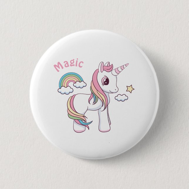 Badge Rond 5 Cm Bouton de licorne Magique mignonne (Devant)