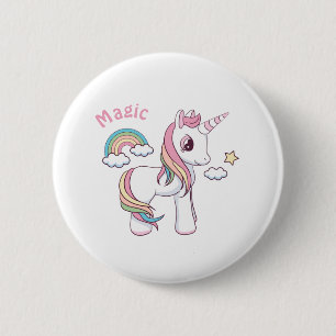 Badge Rond 5 Cm Bouton de licorne Magique mignonne
