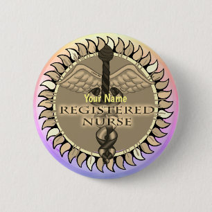 Badge Rond 5 Cm Bouton de l'infirmière autorisée Caduceus