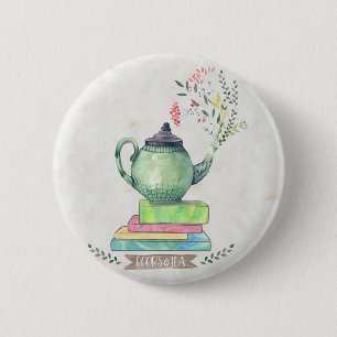 Badge Rond 5 Cm Bouton de livres et de thé
