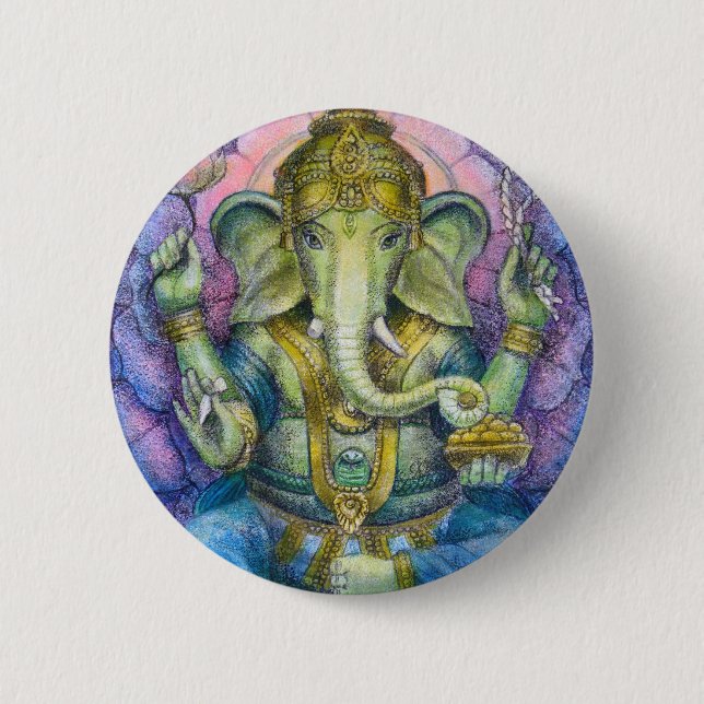 Badge Rond 5 Cm Bouton de Lotus Ganesha (Devant)