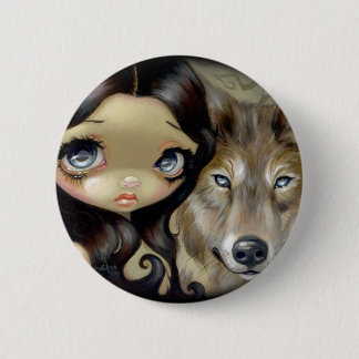Badge Rond 5 Cm Bouton "de loup observé par argent"