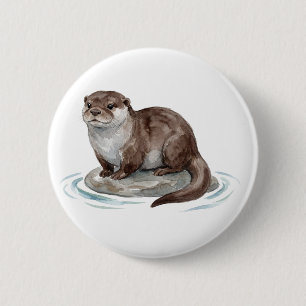 Badge Rond 5 Cm Bouton de loutre à l'aquarelle mignon