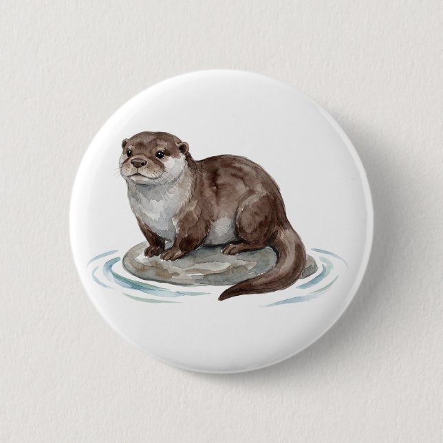 Badge Rond 5 Cm Bouton de loutre à l'aquarelle mignon (Devant)