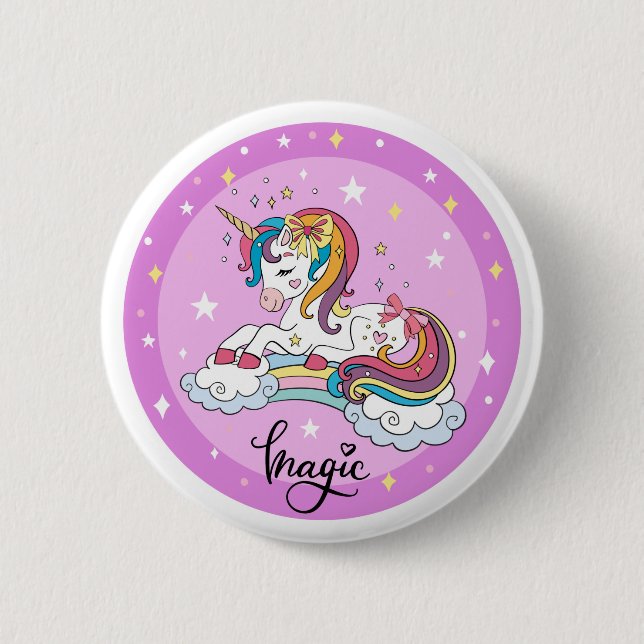 Badge Rond 5 Cm Bouton de Magie de Licorne (Devant)