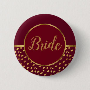 Badge Rond 5 Cm Bouton de mariage de mariée bordeaux et or