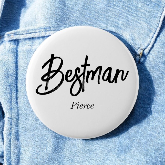 Badge Rond 5 Cm Bouton de mariage noir blanc Bestman (Créateur téléchargé)