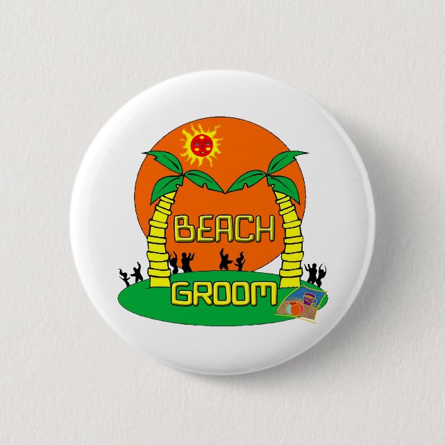 Badge Rond 5 Cm Bouton de marié de plage (Devant)