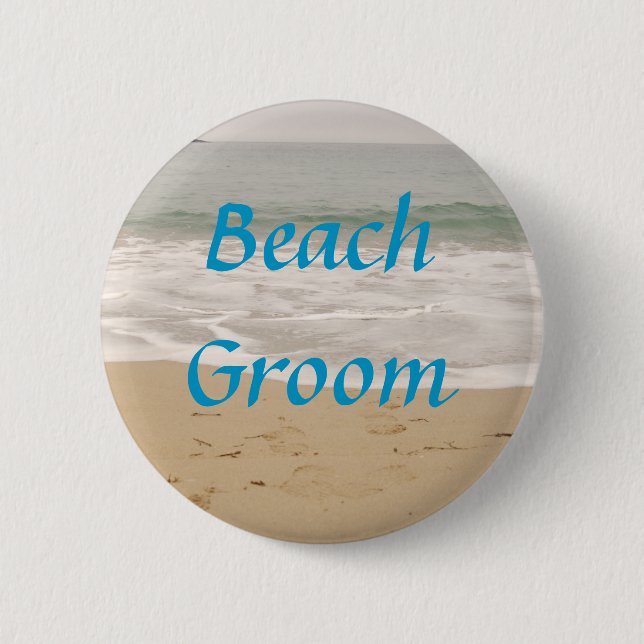 Badge Rond 5 Cm Bouton de marié de plage :  Version de marée (Devant)
