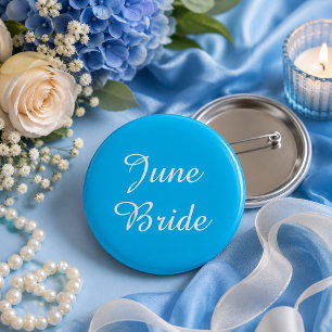 Badge Rond 5 Cm Bouton de mariée de juin bleu et blanc