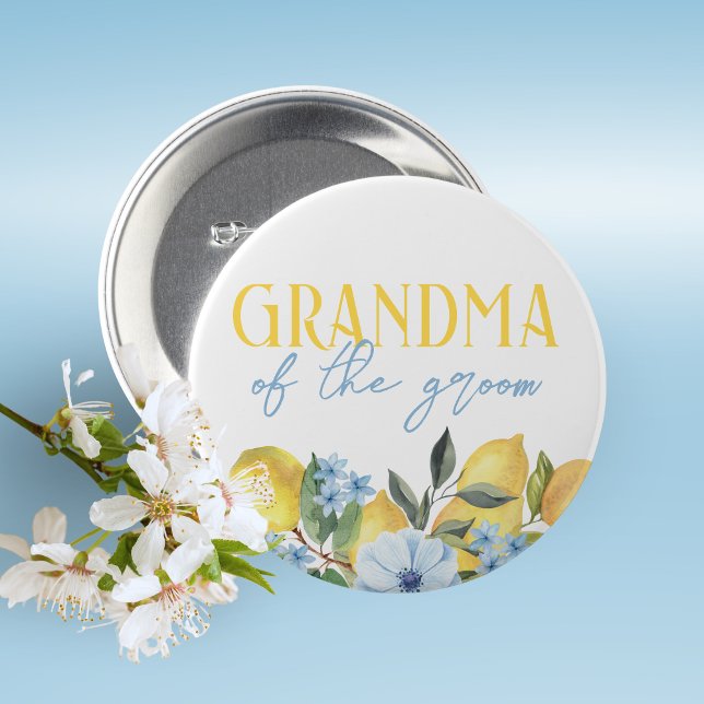 Badge Rond 5 Cm Bouton de Mariée Lemon Grand-mère du Marié (Lemon Bridal Shower Pin on Buttons for Your Special Guests of Honor Such as Grandma's, Mom's & More)