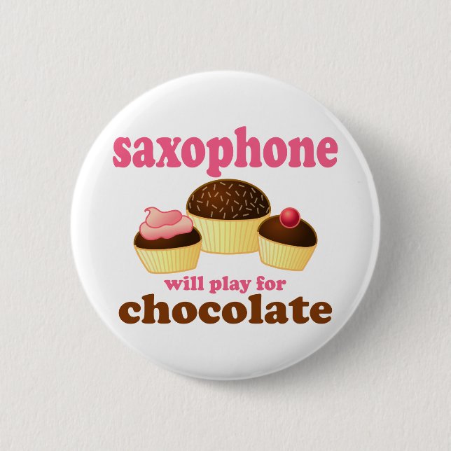 Badge Rond 5 Cm Bouton de musique de chocolat de saxophone (Devant)