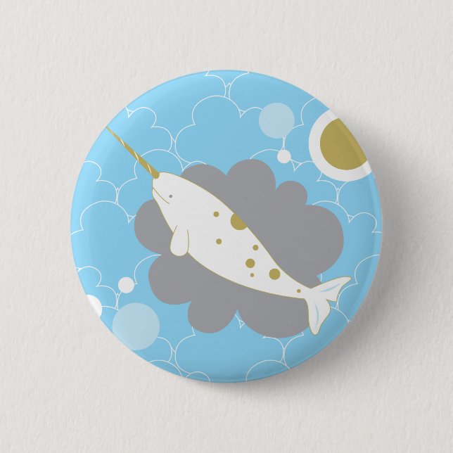 Badge Rond 5 Cm Bouton de Narwhal (Devant)