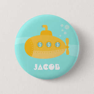 Badge Rond 5 Cm Bouton de navire sous-marin jaune mignon