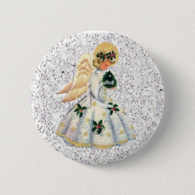 Badge Rond 5 Cm Bouton de Noël Angel Glittery Argent (Devant)