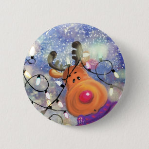 Badge Rond 5 Cm Bouton de Noël cadeau avec un renne heureux