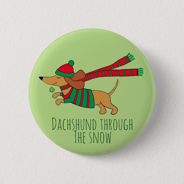 Badge Rond 5 Cm Bouton de Noël Dachshund à travers la neige (Devant)