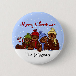 Badge Rond 5 Cm Bouton de Noël de famille d'ours