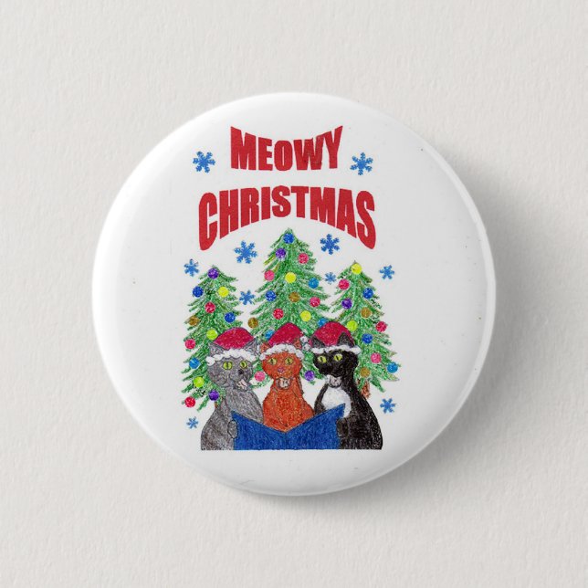 Badge Rond 5 Cm Bouton de Noël de Meowy (Devant)