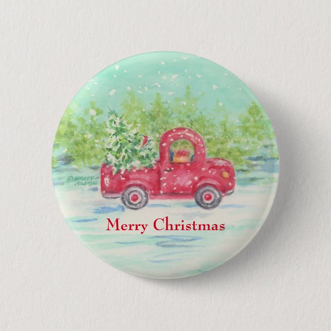 Badge Rond 5 Cm Bouton de Noël du camion rouge (Devant)