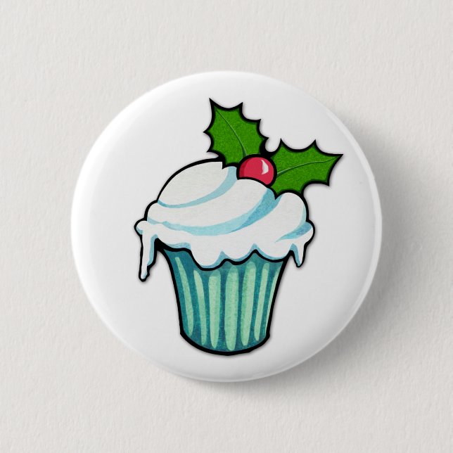 Badge Rond 5 Cm Bouton de Noël Holly Cupcake (Devant)