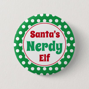 Badge Rond 5 Cm Bouton de Noël Nerdy Elf Père Noël amusant