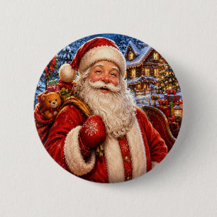 Badge Rond 5 Cm Bouton de Noël Père Noël Vintage