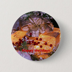 Badge Rond 5 Cm Bouton de Noël présent éclairé