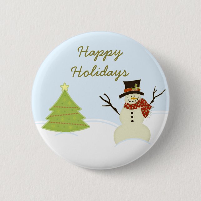 Badge Rond 5 Cm Bouton de Noël Snowman et Tree (Devant)