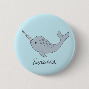 Badge Rond 5 Cm Bouton de nom de Narwhal broché
