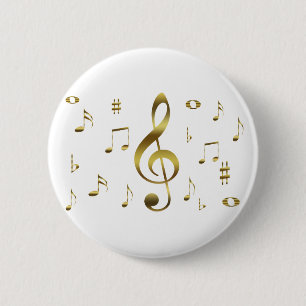 Badge Rond 5 Cm Bouton de notes musicales d'or