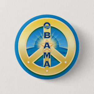 Badge Rond 5 Cm Bouton de paix d'Obama Goldstar, rond sur le bleu